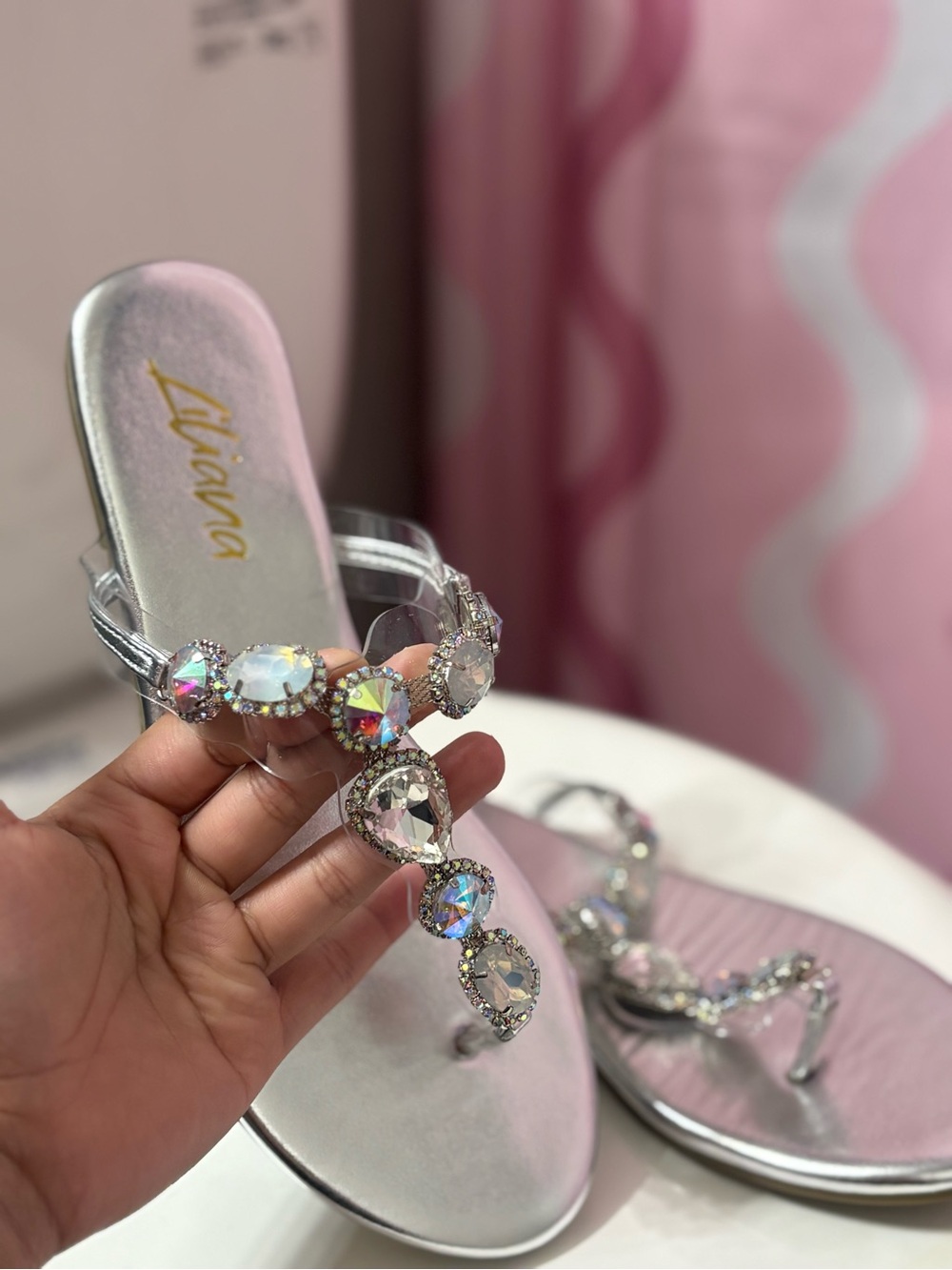 Liliana Silver Jeweled T-Strap Sandals